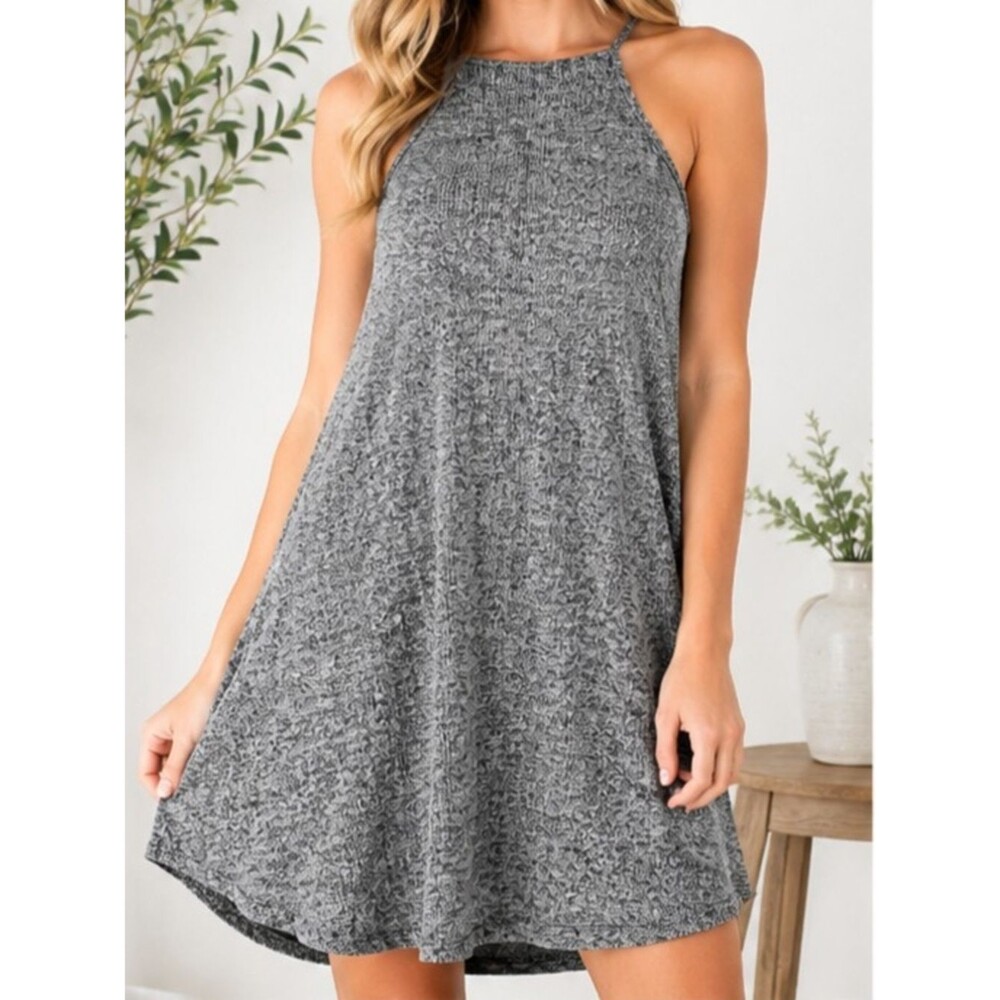 Dotsy's Boutique Gray Marled Swing Dress Sz L Sleeveless A-Line Tunic Dress